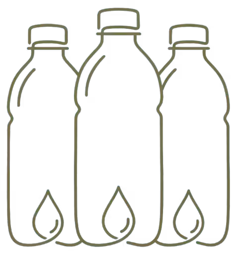 Three water bottle icons with droplets on a blue background