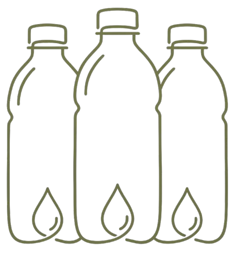 Three water bottle icons with droplets on a blue background