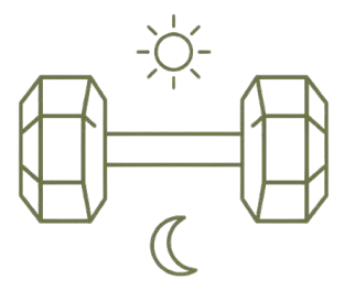 Line art of a dumbbell with sun and moon icons